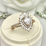 2.5ct Engagement Ring Pear Cut Diamond Sunburst Halo Design 14k Yellow Gold Over