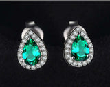 2.35ct Stud Earrings Pear Cut Green Emerald Diamond Halo 14k White Gold Finish