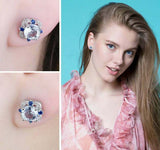 2.3ct Stud Earrings Round Cut Blue Aquamarine Stylish Floral 14k White Gold Over