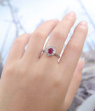 2ct Oval Cut Pink Ruby Diamond Accent Floral Solitaire Ring 14k WhiteGold Finish