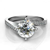 1.2ct Round Diamond Solitaire with Accents Engagement Ring 14k White Gold Finish