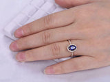 1.6ct Oval Cut Blue Sapphire Diamond Accents Halo Ring 14k Yellow Gold Finish