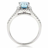 2ct Emerald Blue Aquamarine Halo Split Band Engagement Ring 14k White Gold Over