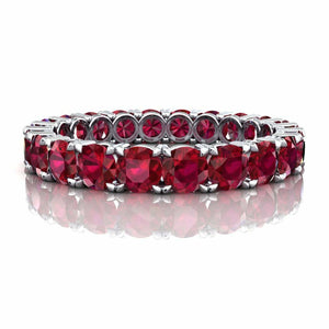 3.5ct Round Cut Pink Ruby Wedding Band Iced Full Eternity 14k White Gold Finish