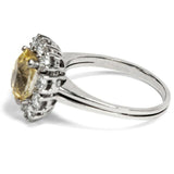 4ct Oval Cut Yellow Sapphire Engagement Ring Halo Floral 14k White Gold Finish