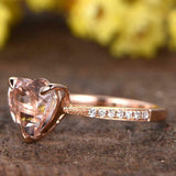 1.5ct Heart Cut Peach Morganite Round Accent Solitaire Ring 14k Rose Gold Finish