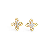 0.6ct Stud Earrings Round Cut Diamond Floral Petite Design 14k YellowGold Finish