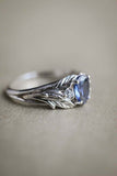 1ct Pear Cut Blue Sapphire Engagement Ring Petal Leaf Trilogy 14k WhiteGold Over