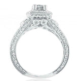 2.5ct Princess Diamond Engagement Ring Milgrain Halo Vintage 14k White Gold Over