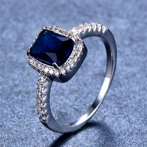 2.4ct Cushion Cut Blue Sapphire Engagement Ring 14k White Gold Finish Solitaire