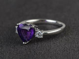 1ct Heart Cut Purple Amethyst Engagement Ring 14k White Gold Finish Trilogy