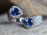 5ct Engagement Ring Pear Cut Blue Sapphire Cuff Bypass 14k White Gold Finish