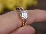 1.3ct Cushion Cut Diamond Engagement Ring 14k Rose Gold Finish Halo Split Shank