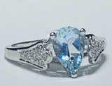 3ct Pear Cut Blue Aquamarine Solitaire Cluster Accent Ring 14k White Gold Finish