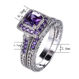 3ct Princess Cut Purple Amethyst Engagement Ring 14k WhiteGold Finish Bridal Set