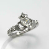 1ct Heart Cut VVS1 Diamond Engagement Ring Claddagh Design 14k White Gold Finish