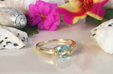 1.1ct Engagement Ring Oval Cut Blue Aquamarine Solitaire 14k Yellow Gold Finish