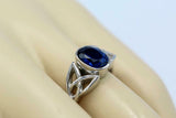 2ct Oval Blue Sapphire Engagement Ring Celtic Trinity Knot 14k White Gold Finish