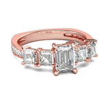 4Ct Emerald Cut Diamond Solitaire Ring 14K Rose Gold Over Asscher Round Accents