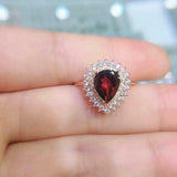 2ct Pear Cut Red Garnet Engagement Ring Diamond Dual Halo 14k Rose Gold Finish