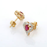 1.65ct Stud Earrings Oval Cut Pink Ruby Heart Shape Design 14k YellowGold Finish