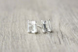 1.2ct Stud Earrings Emerald Cut Diamond Solitaire Design 14k White Gold Finish