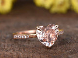 1.2ct Heart Cut Peach Morganite Engagement Ring 14k Rose Gold Finish Heart Shape