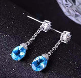 2ct Oval Blue Topaz Chain Vertical Drop Dangle Earrings 14k White Gold Finish