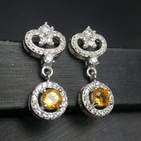 3.5ct Drop Earrings Round Cut Yellow Citrine Royal Halo 14k White Gold Finish