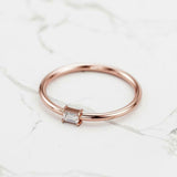 Petite Solitaire Engagement Ring 0.2ct Baguette Cut Diamond 14k Rose Gold Finish