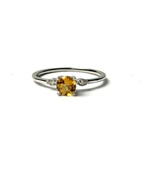 0.5ct Engagement Ring Round Cut Citrine Minimalist Trilogy 14k White Gold Finish