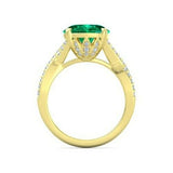 4Ct Oval Green Emerald Diamond Split Band Engagement Ring 14K Yellow Gold Finish