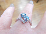 2ct Round Cut Aquamarine Two Stone Bypass Engagement Ring 14k White Gold Finish