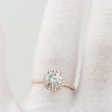 1.6ct Round Cut VVS1 Diamond Engagement Ring Halo Solitaire 14k Rose Gold Finish