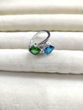 2ct Engagement Ring Cushion Green Emerald Two Stone Bypass 14k White Gold Finish