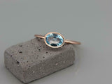 1ct Oval Blue Aquamarine Engagement Ring Bezel Set Solitaire 14k Rose Gold Over