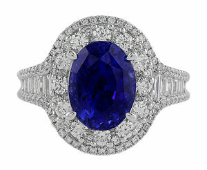 5Ct Oval Cut Blue Sapphire Vintage Cocktail Engagement Ring 14K White Gold Over