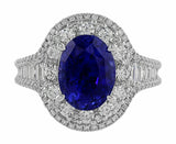 5Ct Oval Cut Blue Sapphire Vintage Cocktail Engagement Ring 14K White Gold Over