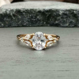 1.6ct Engagement Ring Oval Cut Diamond Leaf Accent Design 14k Yellow Gold Finish