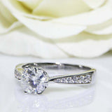 2.2ct Round Cut Diamond 6 Prong Solitaire with Accents Ring 14k WhiteGold Finish