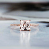 1.5ct Princess Cut Morganite Accents with Solitaire Ring 14k Rose Gold Finish