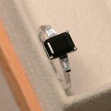 2ct Emerald Cut Black Diamond Engagement Ring Three Stone 14k White Gold Finish