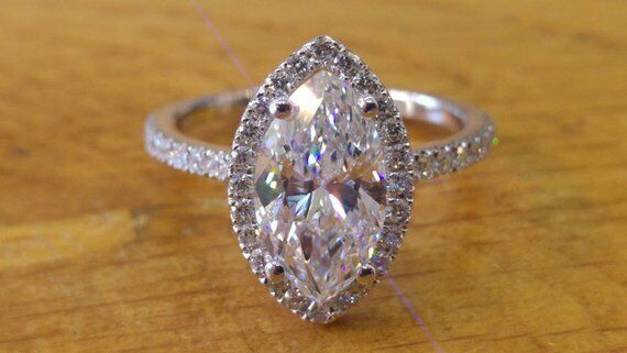 1.5ct Marquise Cut Diamond Accents Halo Engagement Ring 14k White Gold Finish