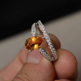 1.5ct Pear Cut Yellow Citrine Crown Design Engagement Ring 18k White Gold Finish