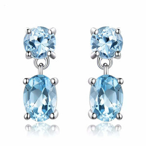 2.3ct Drop Earrings Oval Cut Blue Topaz Two Stone Solitaire 14k WhiteGold Finish