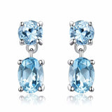 2.3ct Drop Earrings Oval Cut Blue Topaz Two Stone Solitaire 14k WhiteGold Finish