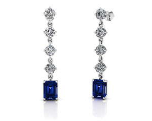 2ct Emerald Cut Blue Sapphire Diamond Drop Earring Women 14k White Gold Finish