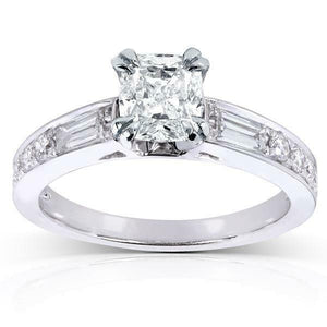 2.5Ct Cushion Cut VVS1 Diamond Solitaire with Accents Ring 14K White Gold Finish