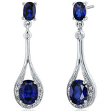 4Ct Oval Cut Blue Sapphire Diamond Stylish Drop Earrings 14K White Gold Finish