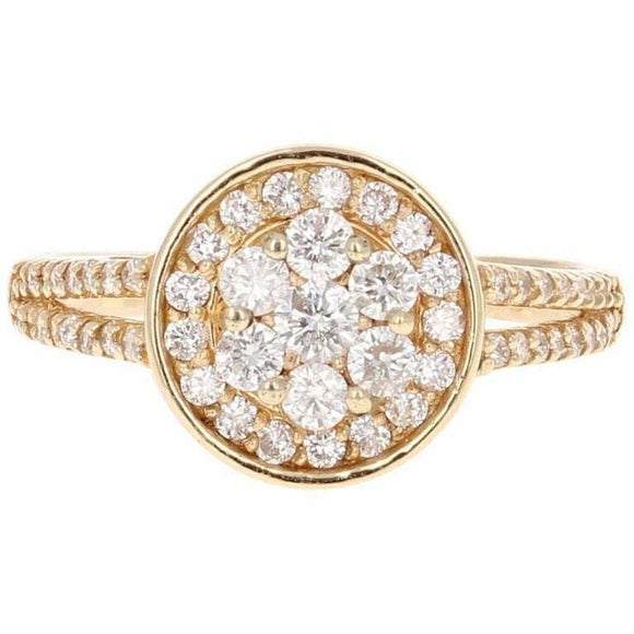 2.6ct Round Cut Diamond Engagement Ring Cluster Split Band 14k YellowGold Finish